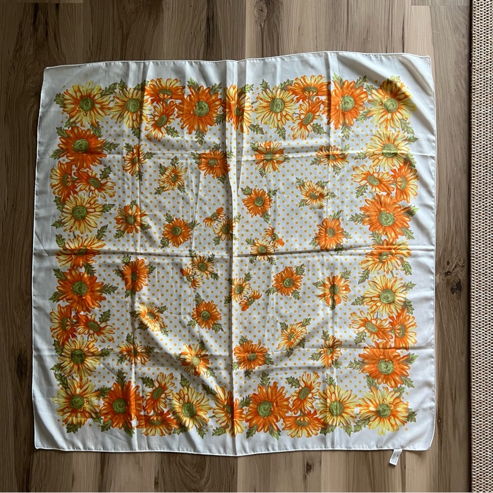 Vintage Made in Italy Sunflower Floral Print Scarf